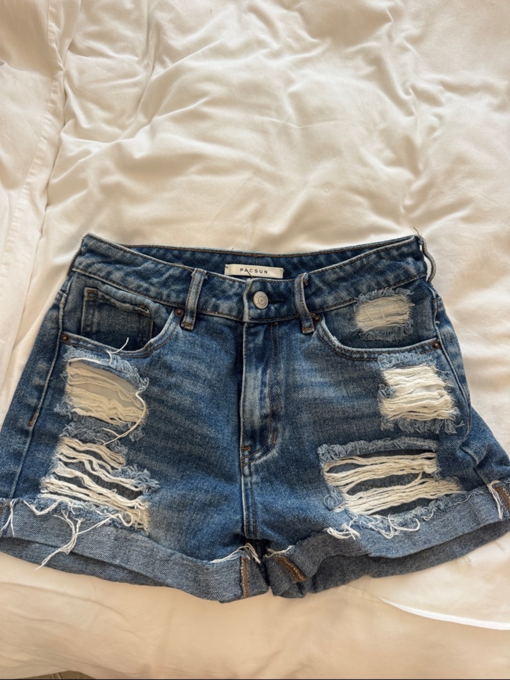 PacSun Ripped Dark Blue Denim Shorts